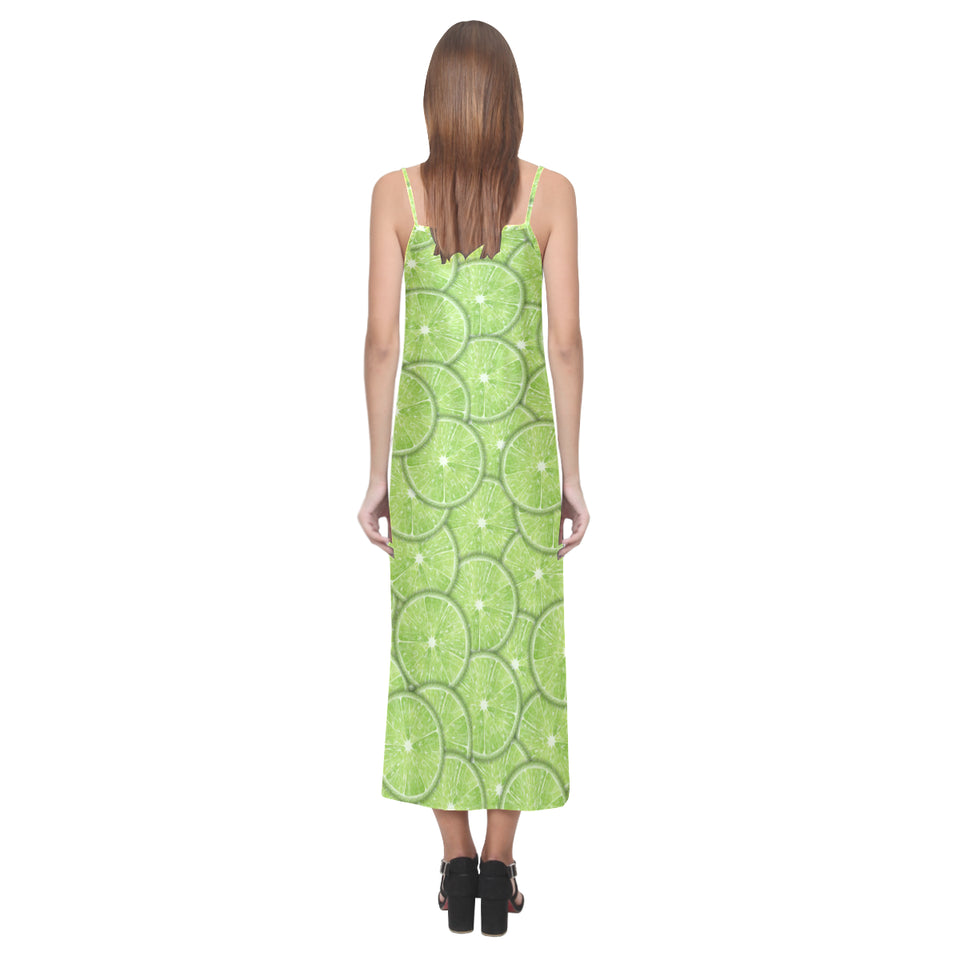 Slices of Lime pattern V-Neck Open Fork Long Dress