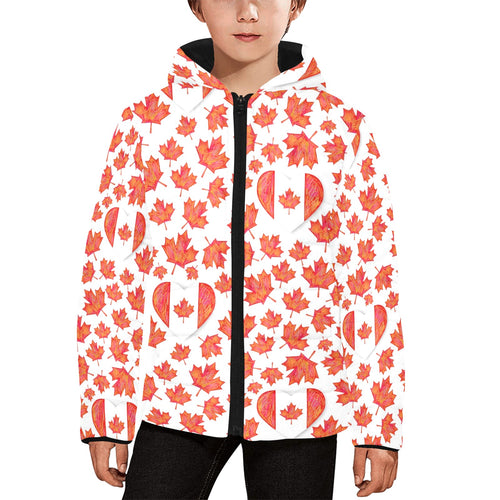 Canada Pattern Print Design 02 Kids' Boys' Girls' Padded Hooded Jacket