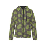 Hop pattern black background Women's Padded Hooded Jacket