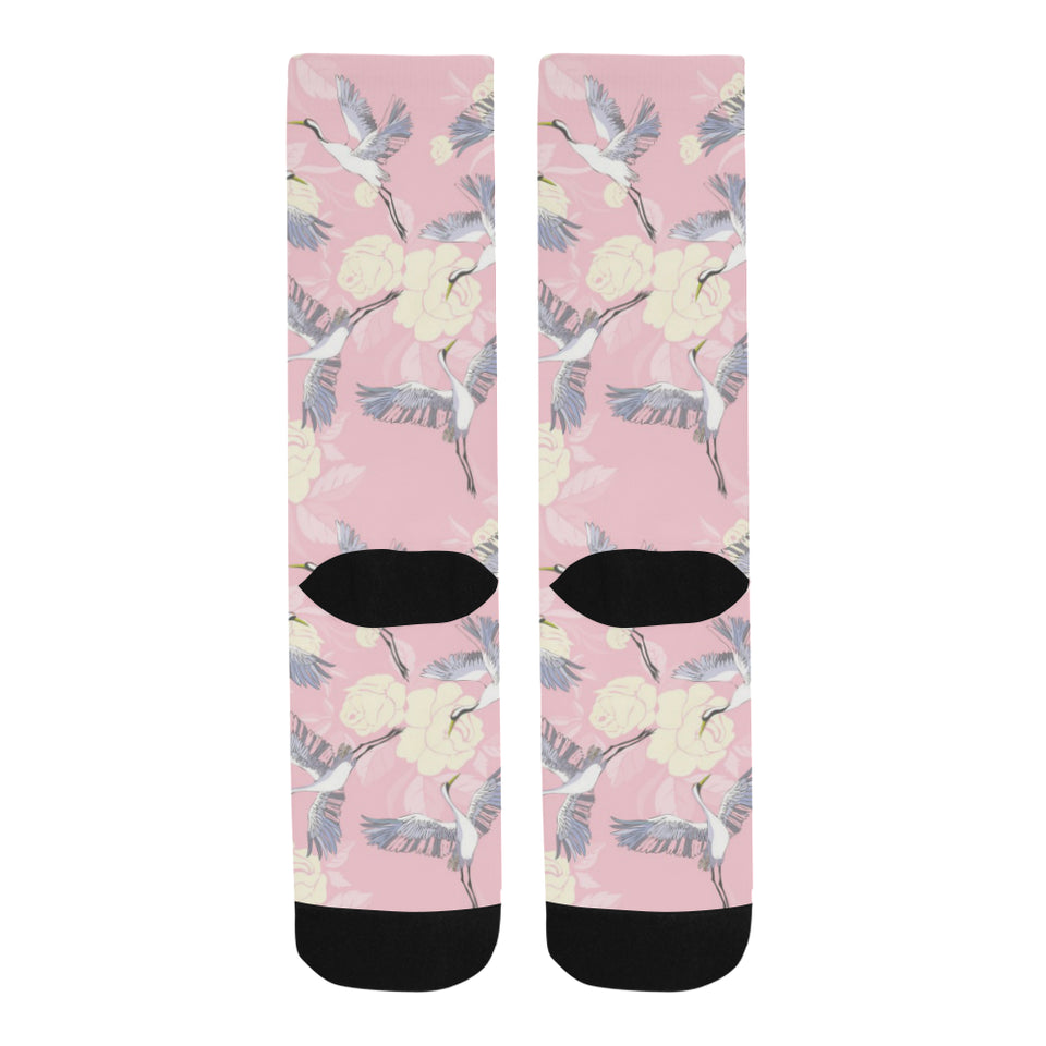 Japanese crane rose pattern Crew Socks