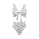 Hippopotamus Pattern Print Design 03 Chest Bowknot High Waisted Bikini Swimsuit