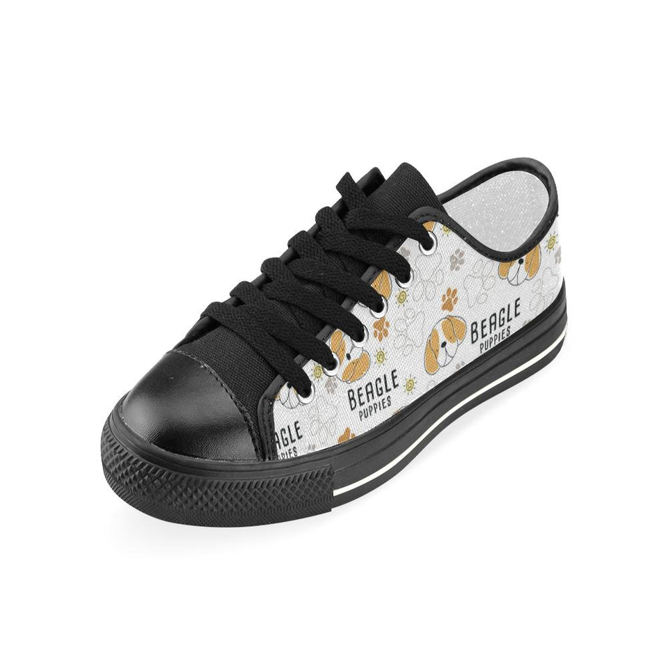 Cute beagle dog pattern background Kids' Boys' Girls' Low Top Canvas Shoes Black
