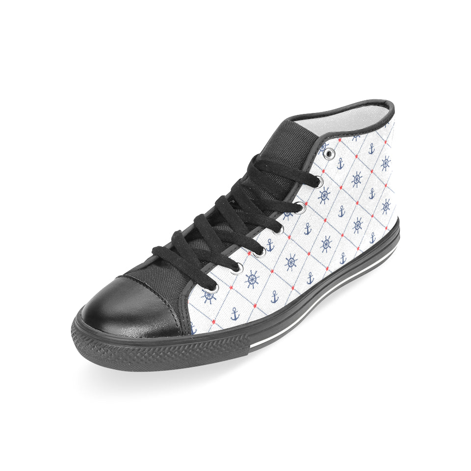 Anchor rudder nautical design pattern Women's High Top Canvas Canvas Shoes Black
