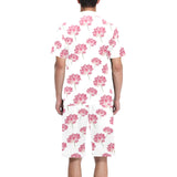 Pink lotus waterlily pattern Men's V-Neck Short Pajama Set
