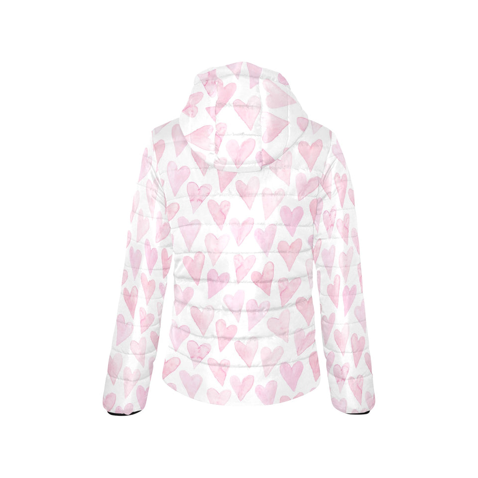 Watercolor pink heart pattern Women's Padded Hooded Jacket