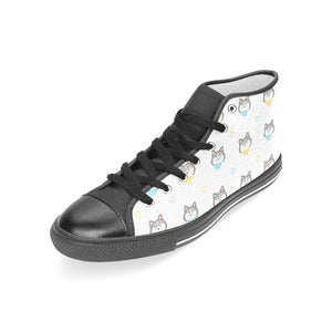 Cute Siberian Husky pattern Women's High Top Canvas Shoes Black