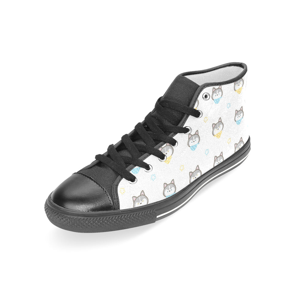 Cute Siberian Husky pattern Women's High Top Canvas Shoes Black