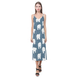 polar bear mother her child pattern V-Neck Open Fork Long Dress