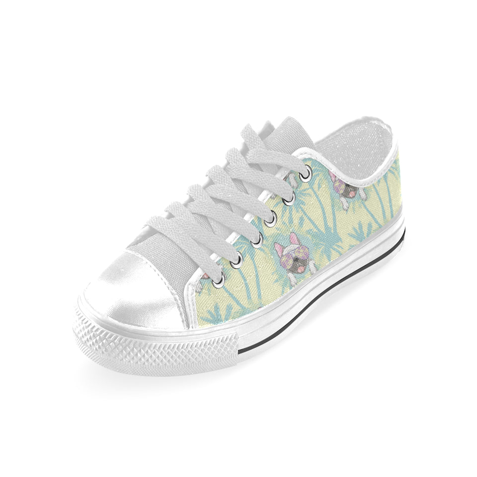 French bulldog hawaii blackground Men's Low Top Shoes White