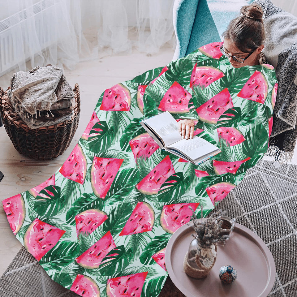 Watermelons tropical palm leaves pattern Blanket Robe with Sleeves