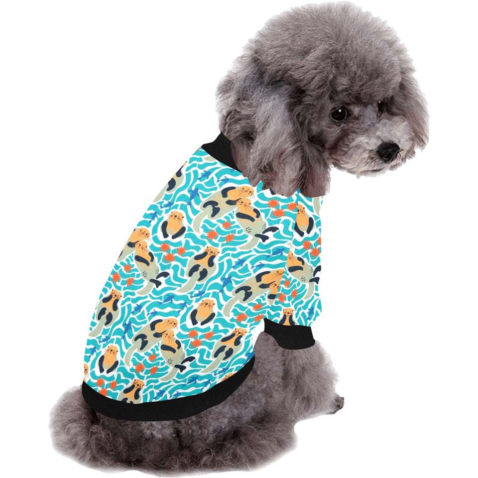 Cute sea otters fishe sea urchin pattern All Over Print Pet Dog Round Neck Fuzzy Shirt
