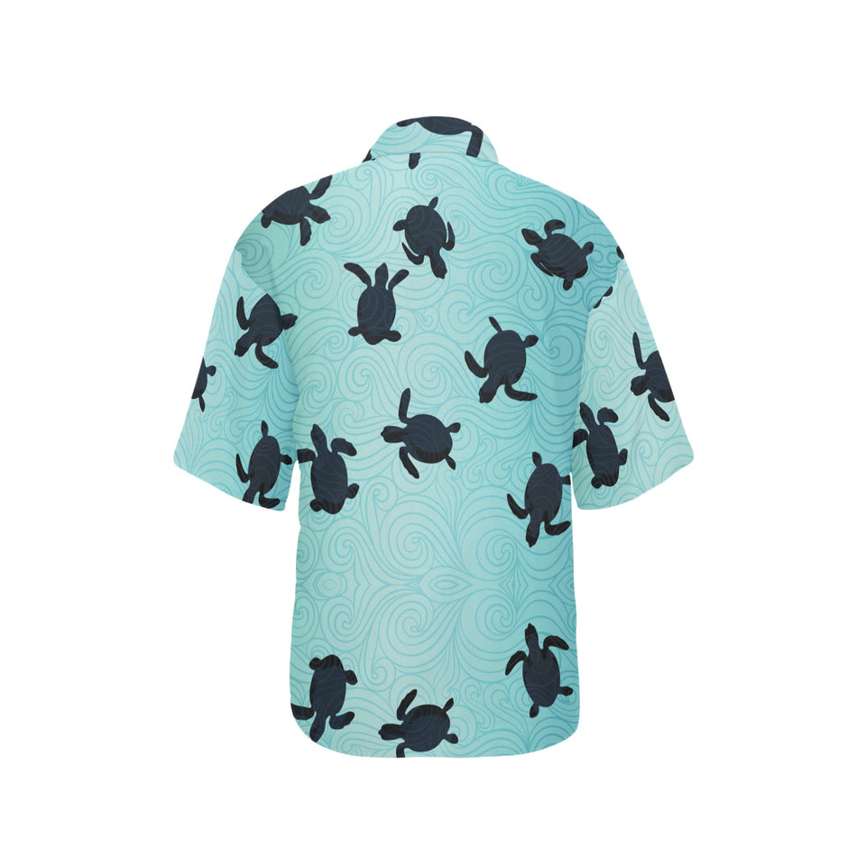 Sea turtle with blue ocean backgroud Women's All Over Print Hawaiian Shirt