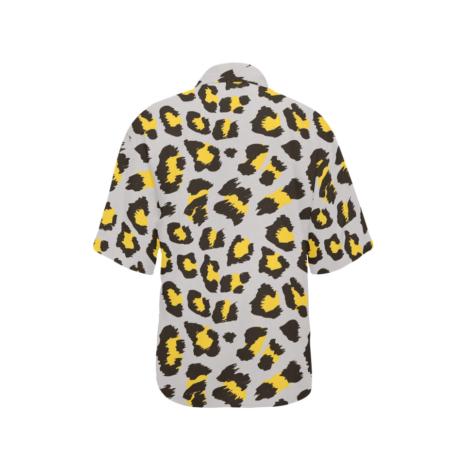 Gray Leopard print pattern Women's All Over Print Hawaiian Shirt