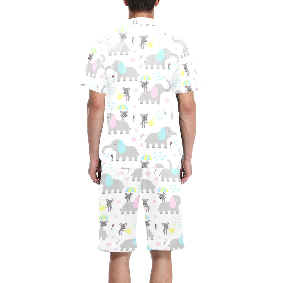 Cute elephant mouse pattern Men's V-Neck Short Pajama Set
