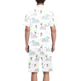 Cute elephant mouse pattern Men's V-Neck Short Pajama Set