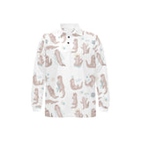 Cute sea otters pattern Men's Long Sleeve Polo Shirt