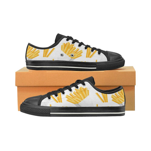French fries white paper box pattern Kids' Boys' Girls' Low Top Canvas Shoes Black