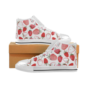 watercolor hand drawn beautiful strawberry pattern Women's High Top Canvas Shoes White