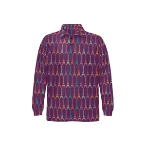 Eiffel Tower Pattern Print Design 05 Men's Long Sleeve Polo Shirt
