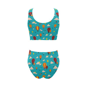 Hot Air Balloon Sky Pattern Chest Bowknot High Waisted Bikini Swimsuit