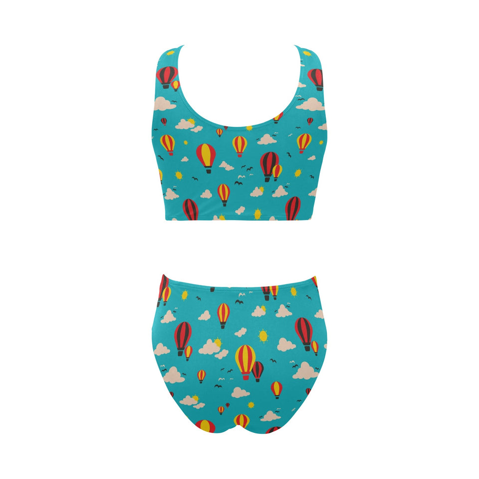 Hot Air Balloon Sky Pattern Chest Bowknot High Waisted Bikini Swimsuit