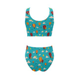 Hot Air Balloon Sky Pattern Chest Bowknot High Waisted Bikini Swimsuit