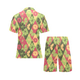 Cool Geometric lime pattern Men's V-Neck Short Pajama Set