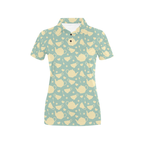 Tea pots Pattern Print Design 02 Women's All Over Print Polo Shirt