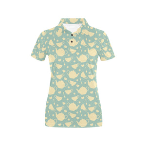 Tea pots Pattern Print Design 02 Women's All Over Print Polo Shirt