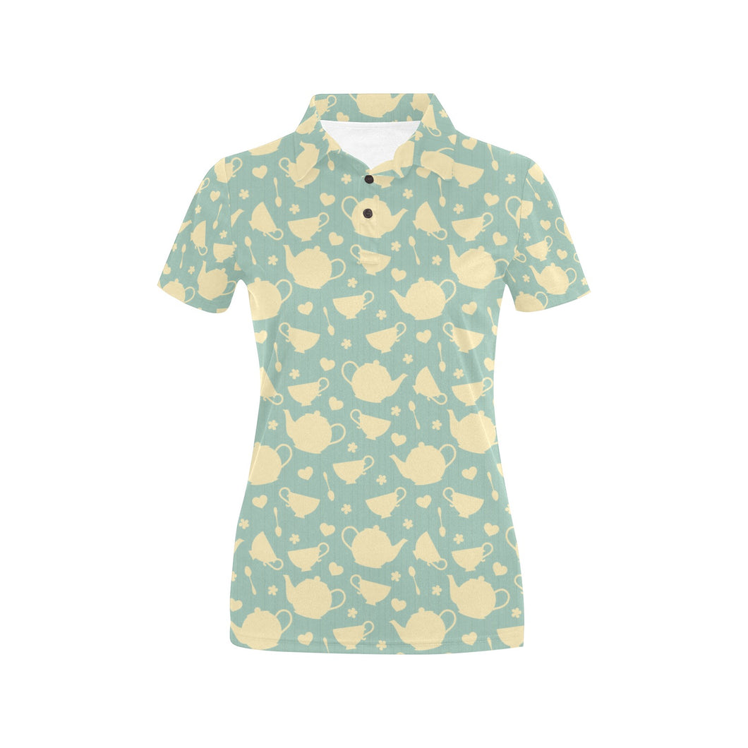 Tea pots Pattern Print Design 02 Women's All Over Print Polo Shirt