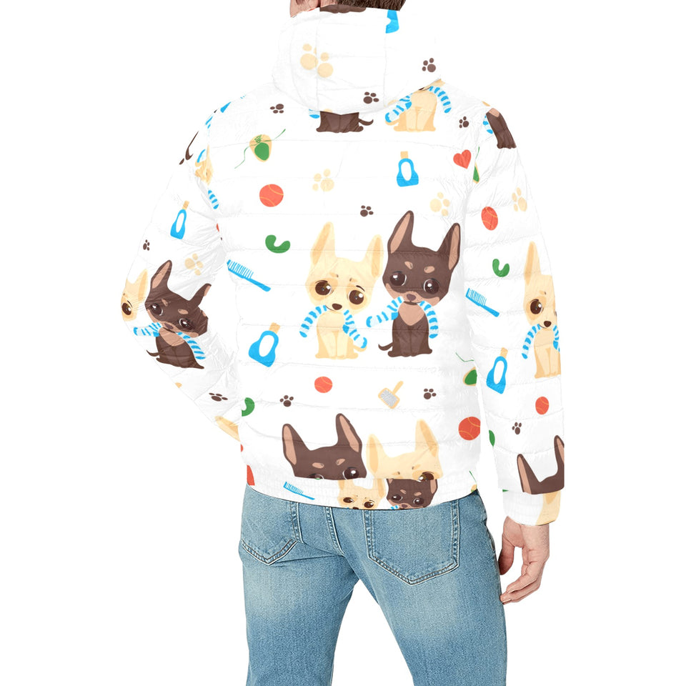 Cute Chihuahua dog pattern Men's Padded Hooded Jacket