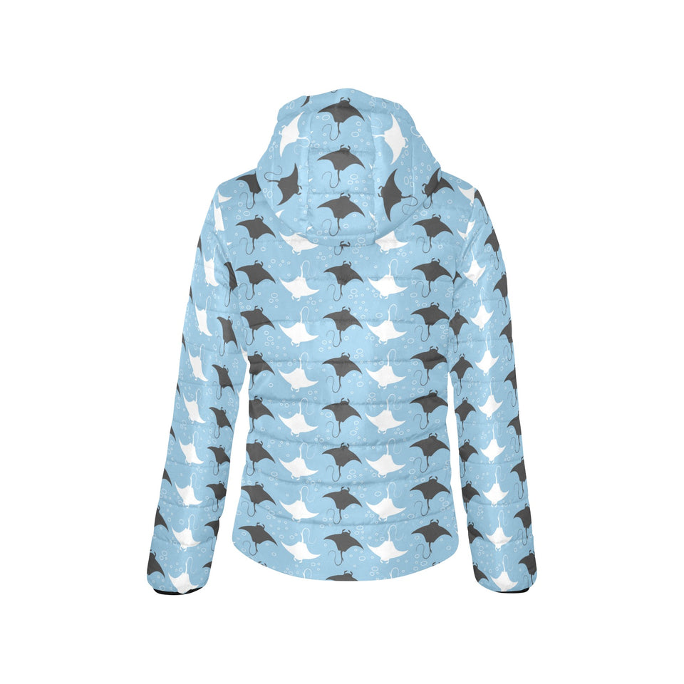 Stingray Pattern Print Design 03 Women's Padded Hooded Jacket