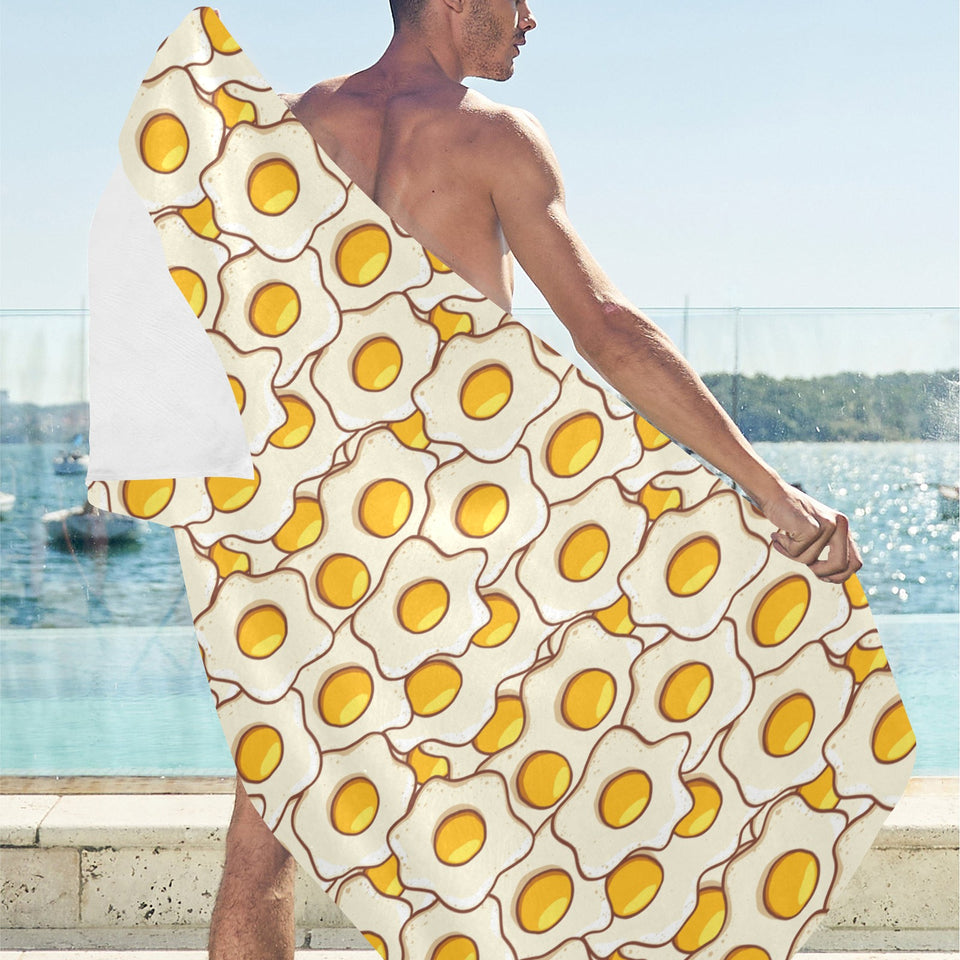 Fried Eggs Pattern Print Design 02 Beach Towel