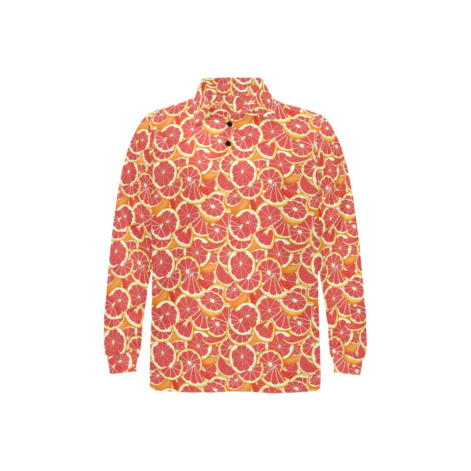 Tropical grapefruit pattern Men's Long Sleeve Polo Shirt