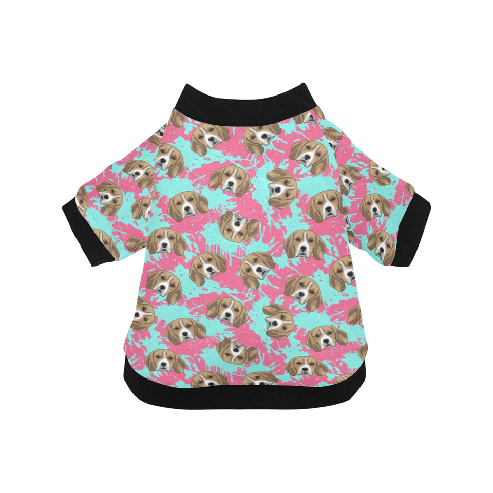 Beagle muzzles turquoise paint splashes pink patte All Over Print Pet Dog Round Neck Fuzzy Shirt