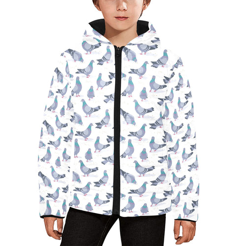 Pigeon Pattern Print Design 03 Kids' Boys' Girls' Padded Hooded Jacket