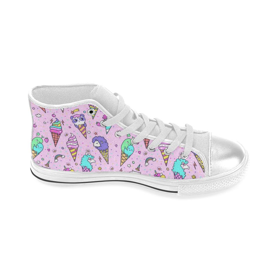 Cute ice cream cone animal pattern Women's High Top Canvas Shoes White