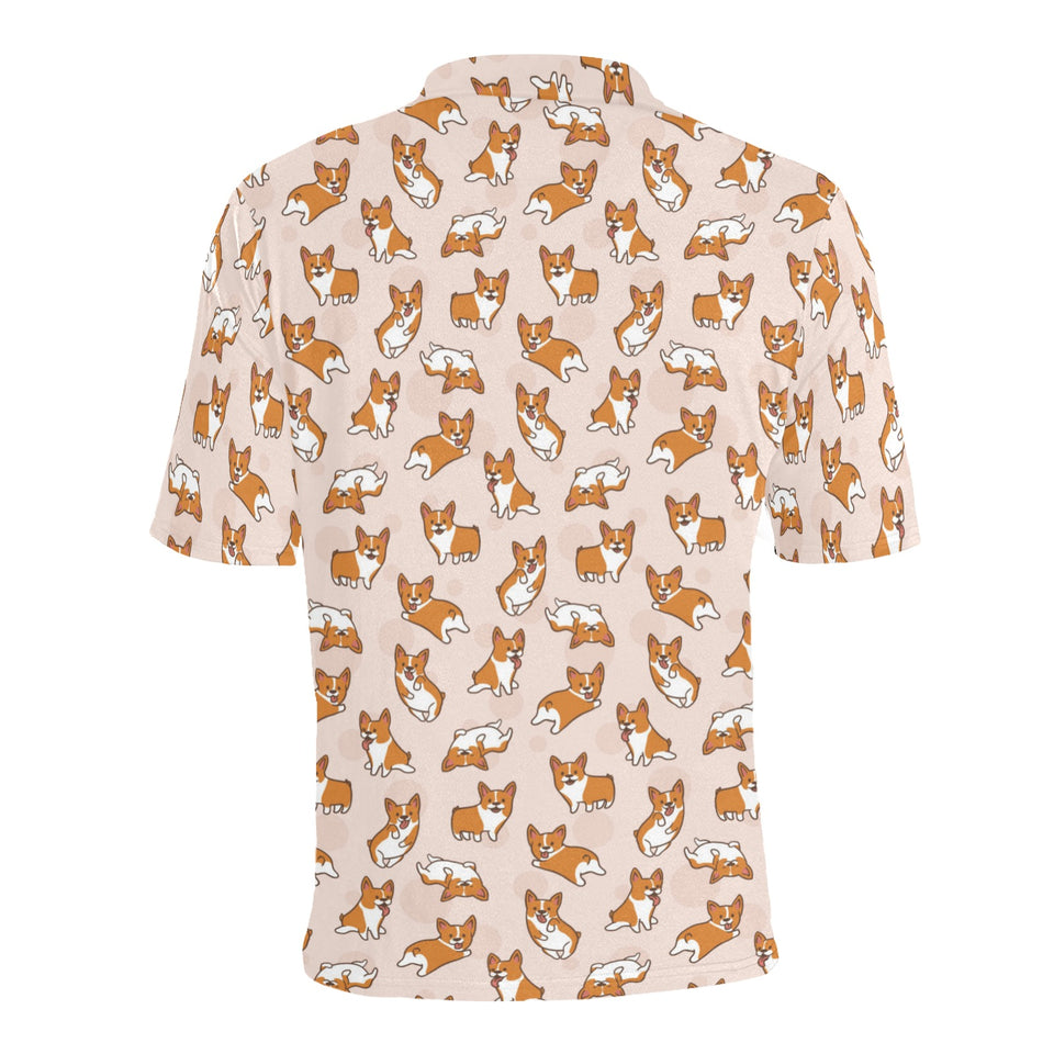 Cute Corgis Pattern pink background Men's All Over Print Polo Shirt