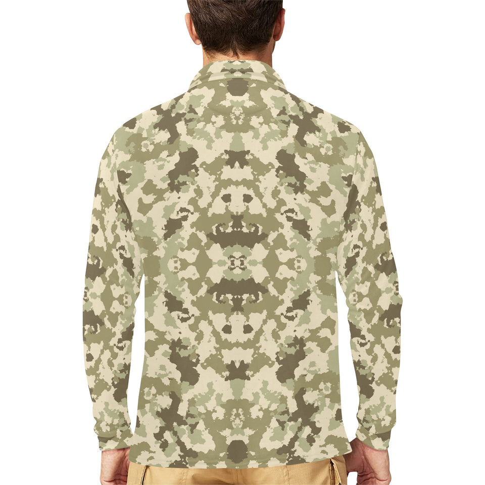Light Green camouflage pattern Men's Long Sleeve Polo Shirt
