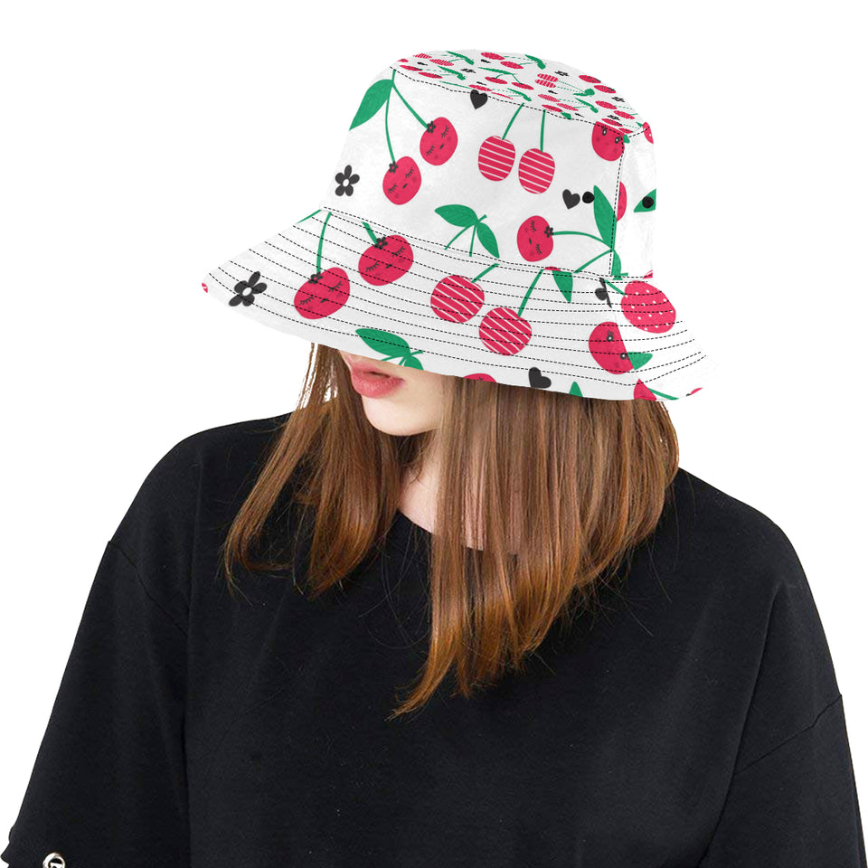 cherry pattern white background Unisex Bucket Hat