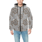 nautical wood steering wheel pattern Men's Padded Hooded Jacket