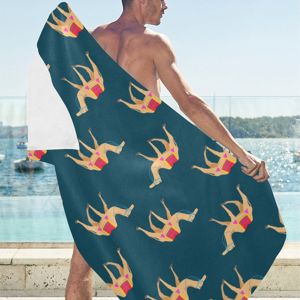 Camel pattern blue blackground Beach Towel