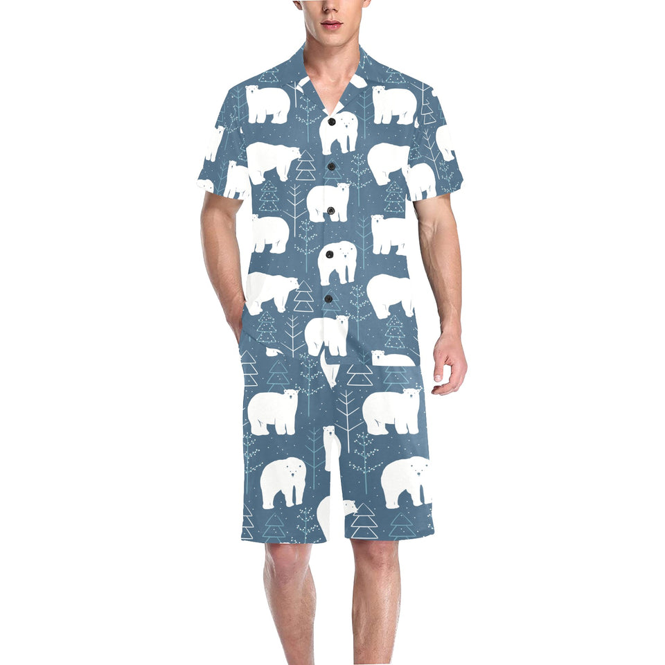 polar bear mother her child pattern Men's V-Neck Short Pajama Set