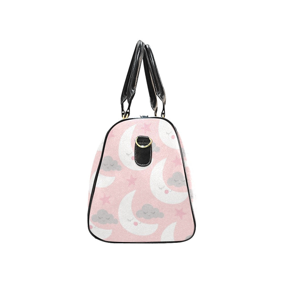 Cute moon cloud star pattern pink dot background Travel Bag