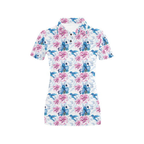 Hummingbird Pattern Print Design 02 Women's All Over Print Polo Shirt