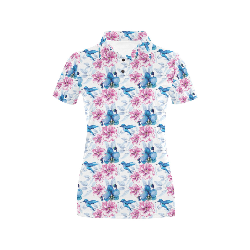 Hummingbird Pattern Print Design 02 Women's All Over Print Polo Shirt