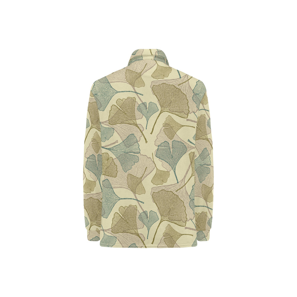 Ginkgo leaves design pattern Women's Long Sleeve Polo Shirt