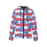 American football ball star stripes pattern Women's Padded Hooded Jacket