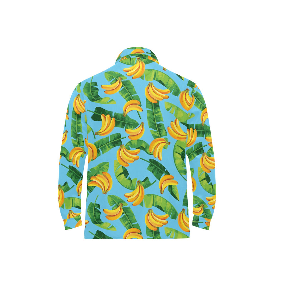 banana leaves banana design pattern Men's Long Sleeve Polo Shirt