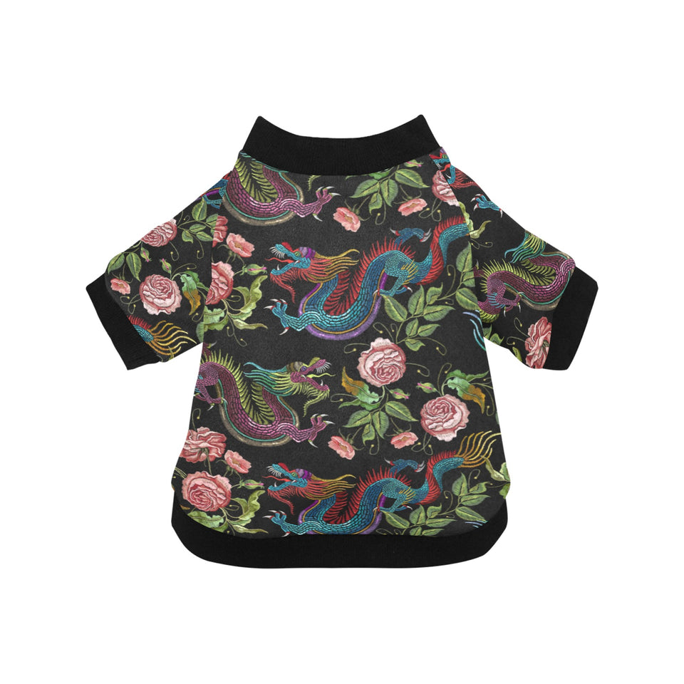 Dragons flower pattern All Over Print Pet Dog Round Neck Fuzzy Shirt